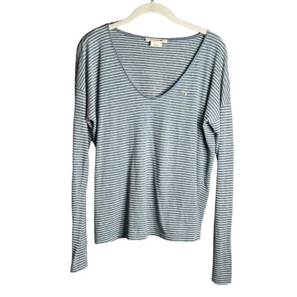 Lacoste Blue and White Striped Lightweight Scoop Neck Top Size 38 - Picture 1 of 7